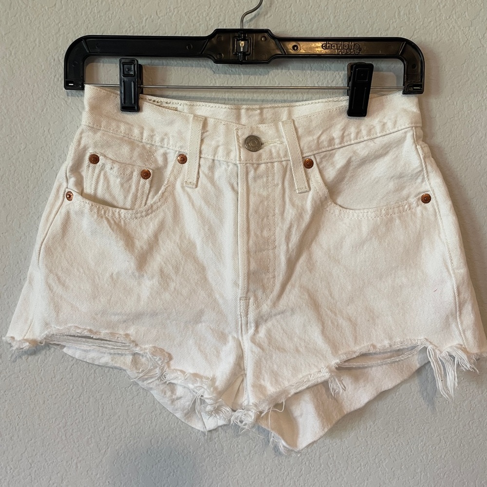 Levi's White High Waist Denim Shorts